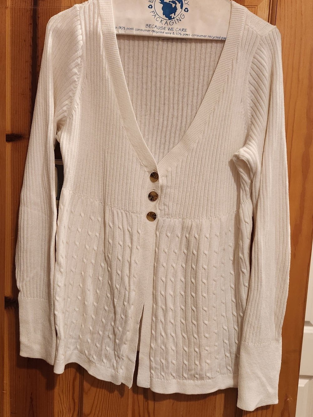 Hollister Cream V-Neck Button Front Cable Cardigan
